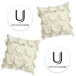 TWO (2) x Uncommon James Cotton Fringe Pillow Cover in cream 100% Cotton *NIP
